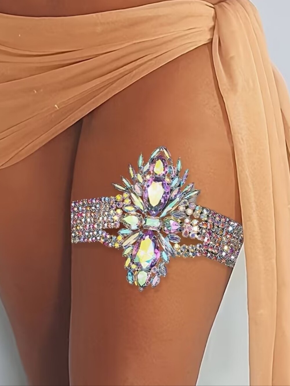 🤤1pc Crystal Aurora Borealis Iridescent Chunky Rhinestone Thigh Garter (OS)😍